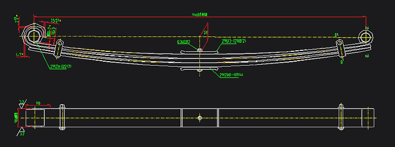 Assemblage de ressorts à feuilles en acier avant (à gauche)