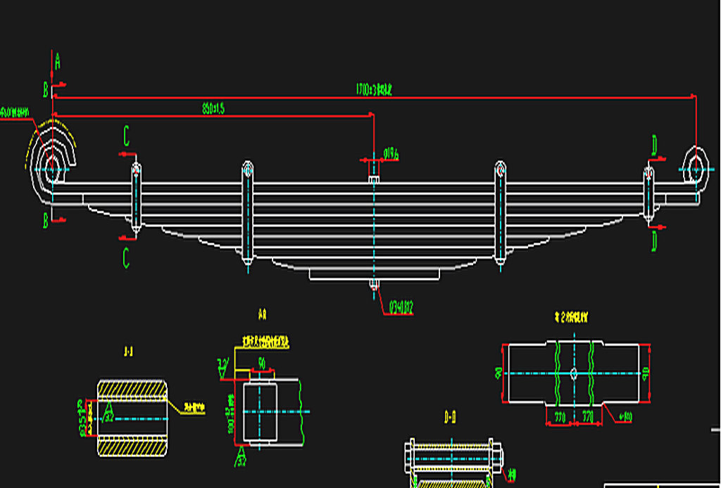 Rear steel leaf spring assembly (right)