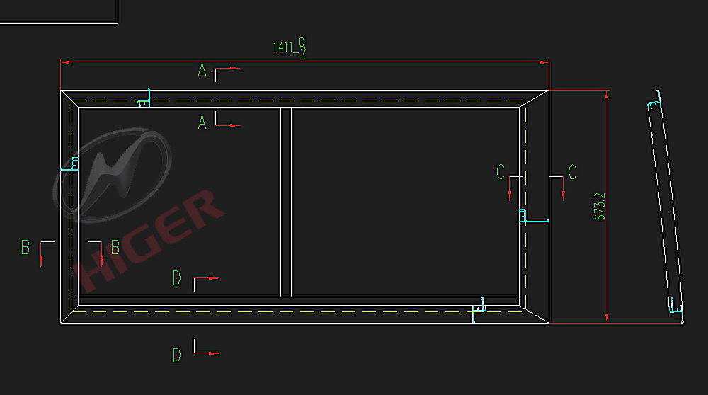 Side window (lower colorless single-layer aluminum frame sliding)