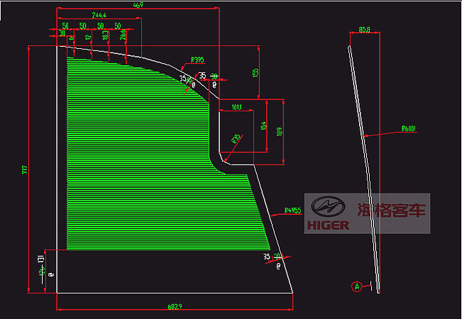 Passenger door glass (upper grey single layer)