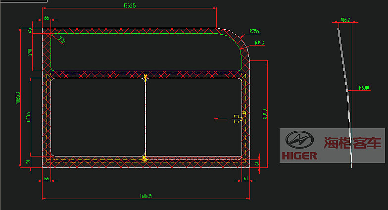 侧窗(右尾无色单层内置推拉)