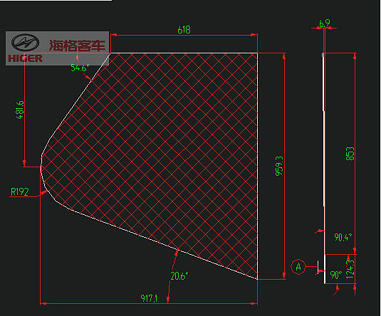 Side window (the upper part of the front wheel on the right side is colorless)