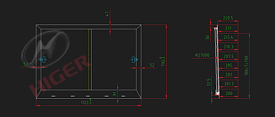 Side window (Pushing and pulling green aluminum frame on the second left)