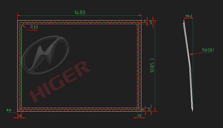 Fenêtre latérale (serrure creuse grise au milieu de la gauche)