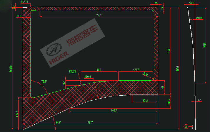 Side window (one colorless single layer on the left)