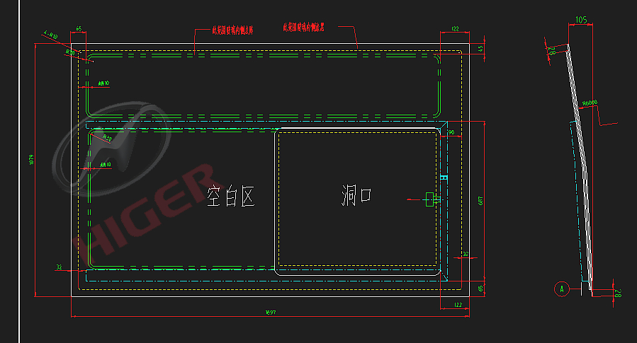 Side window (one layer built-in push-pull with dark grey in the middle left)
