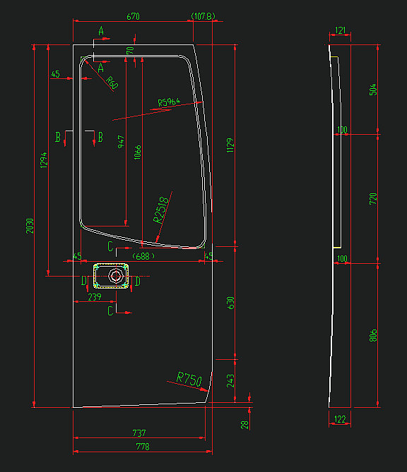 Front door interior panel (single-layer glass)