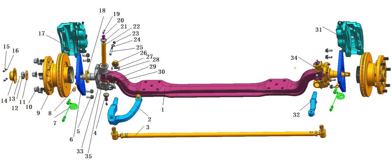 Front axle, stop, square, 2.5t, Yuan disk, left, JY30F120YP-WS1-XMQ2, liquid brake