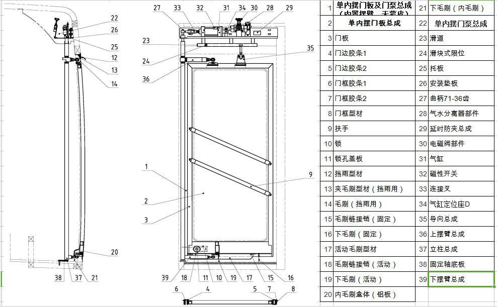 Front passenger door assembly-inner type, single door, 6801G, ordinary anti-clip, without glass