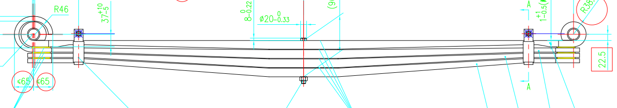 Ensemble ressort à lames en acier arrière gauche