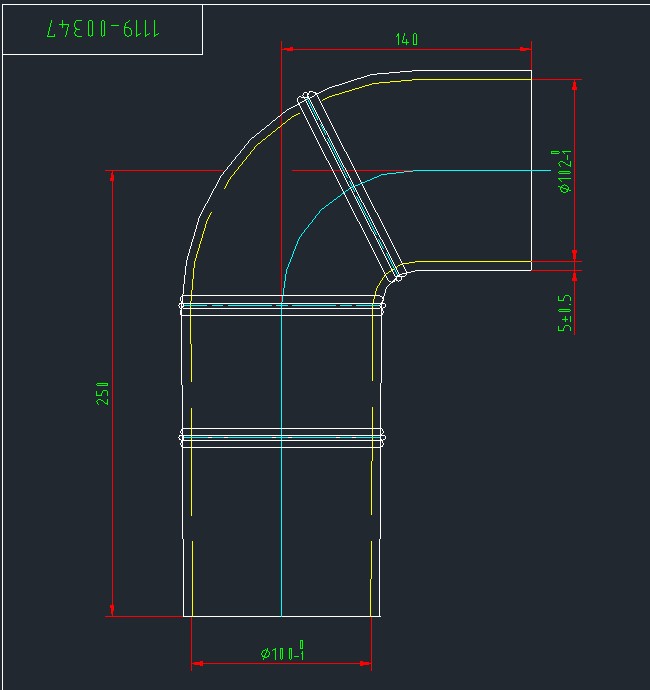 Угловой шланг, Φ 100- Ф 102 , 250 / 140 , кремний