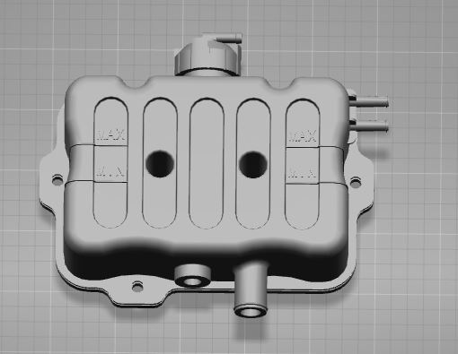 Expansion water tank, square 1.7L plastic, top filling, right side drain