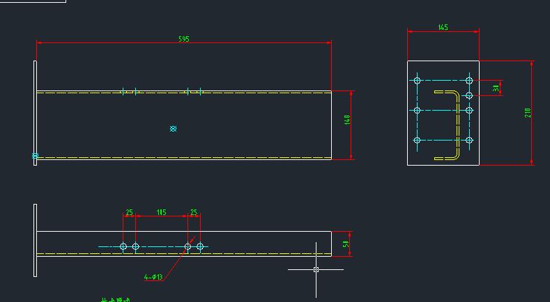 Lower beam assembly, cross section (140/140/50), L=595