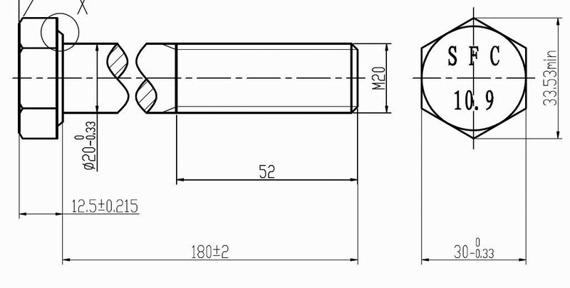 Hexagon head bolt; M20*180; Level 10.9