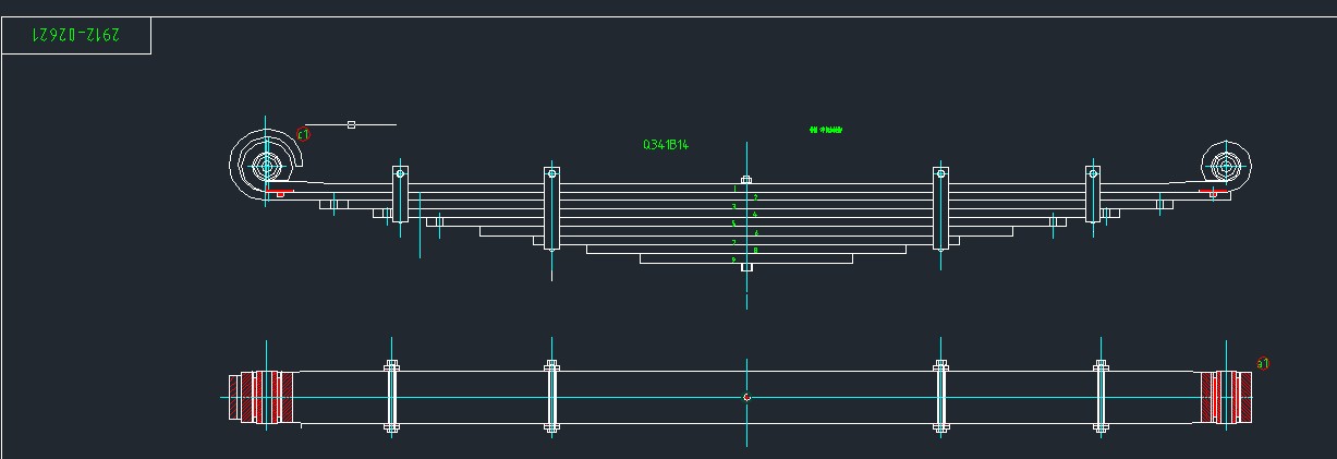 Steel leaf spring, rear suspension, 9,100,1800, composite bushing