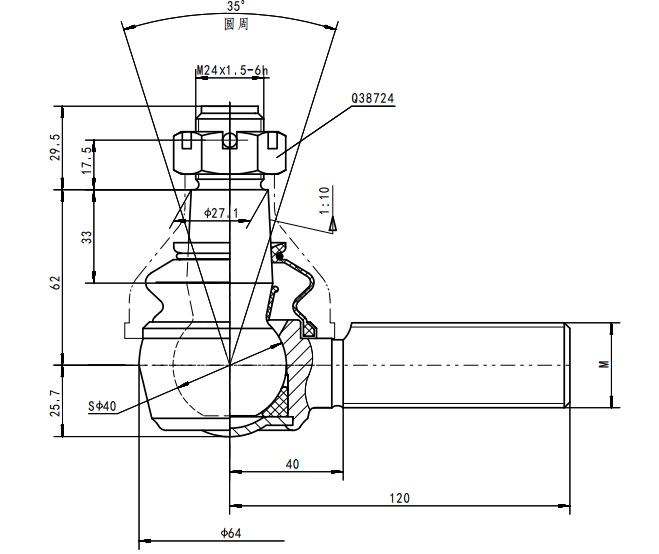 Шаровая головка прямой тяги; правое вращение-2