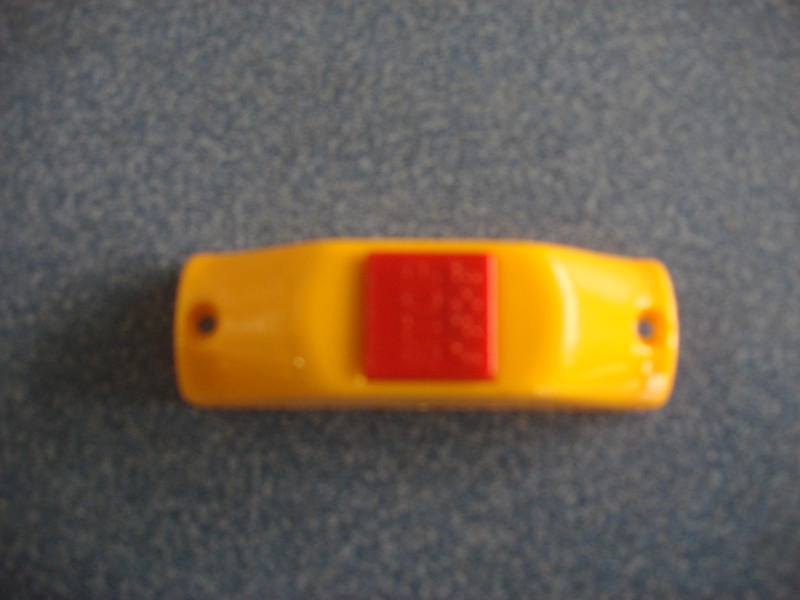 Get off bell button Yellow curved shell Red button