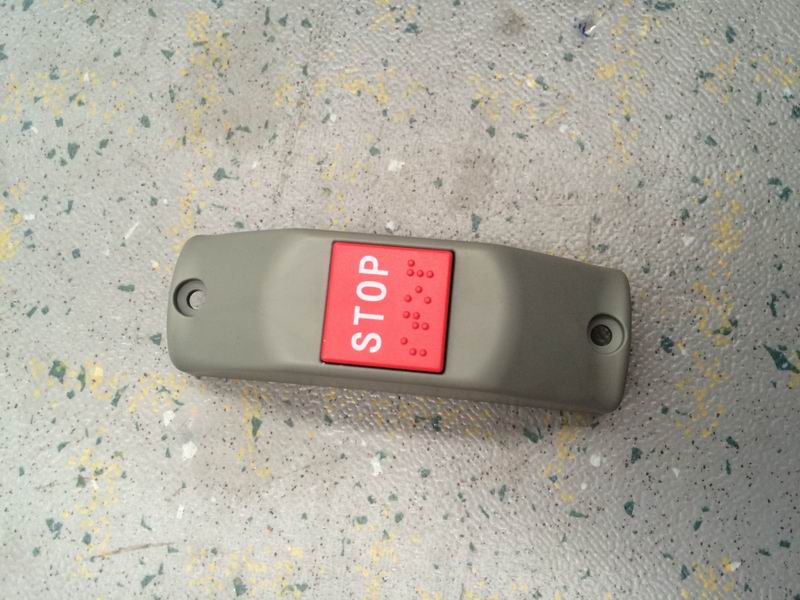 Get off bell button, grey curved shell, red button, wired