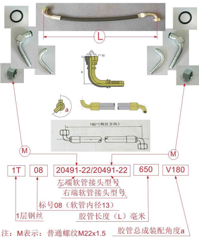 Hose assembly 1-13-H33-650V180