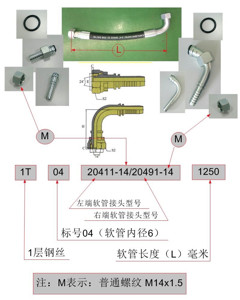 Hose assembly 1-6-H13-1250