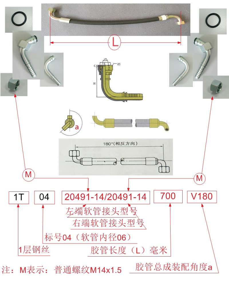 Hose assembly 1-6-H33-700V180