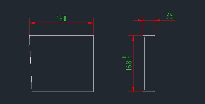 Single-ended beveled U-shaped straight piece, L=190
