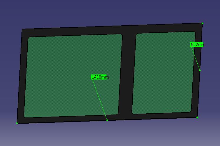 Single layer of sealed glass, left end, 6559DX, peony green