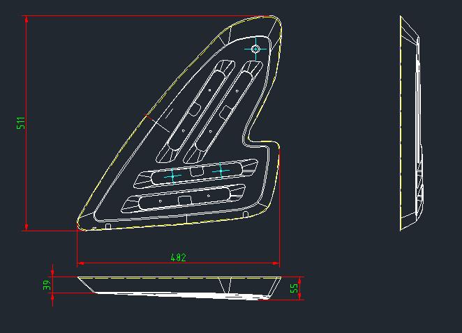 The right side lampshade fiberglass on the lower rear circumference (5602-06371 symmetrical)