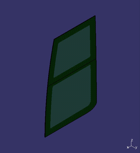 Single layer of enclosed glass, front door, 6126D, peony green, right rudder