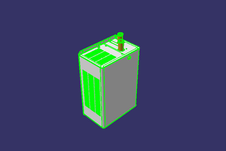 Box radiator, one side facing right, water out of the upper