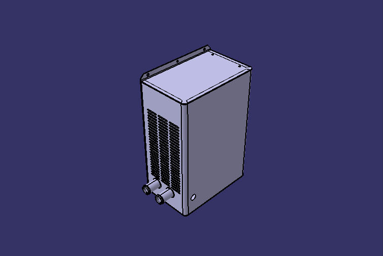 Box radiator, one side facing back, water out